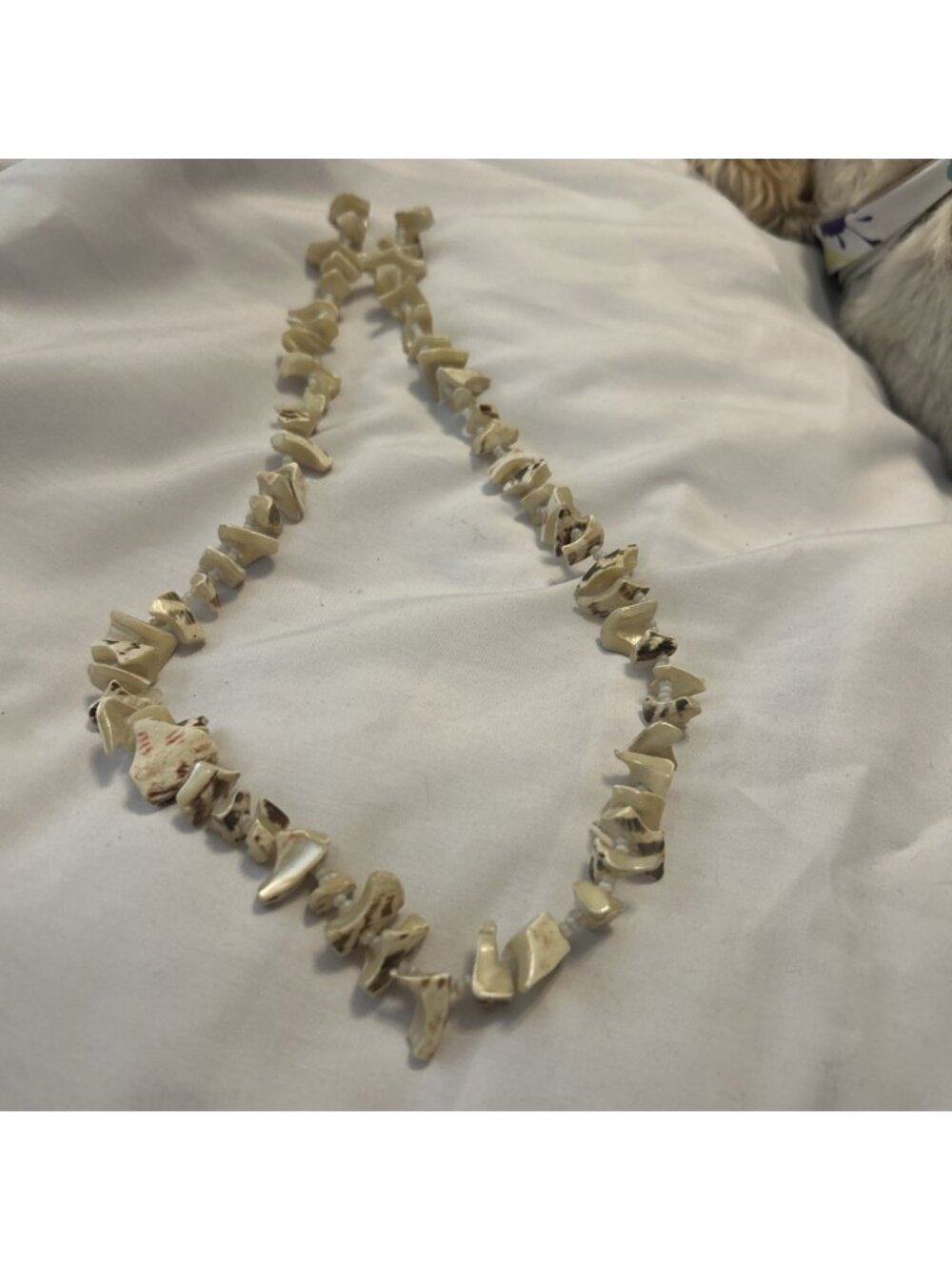 Vintage MOP Natural Shell Beaded Necklace 24" Long Unique Handmade